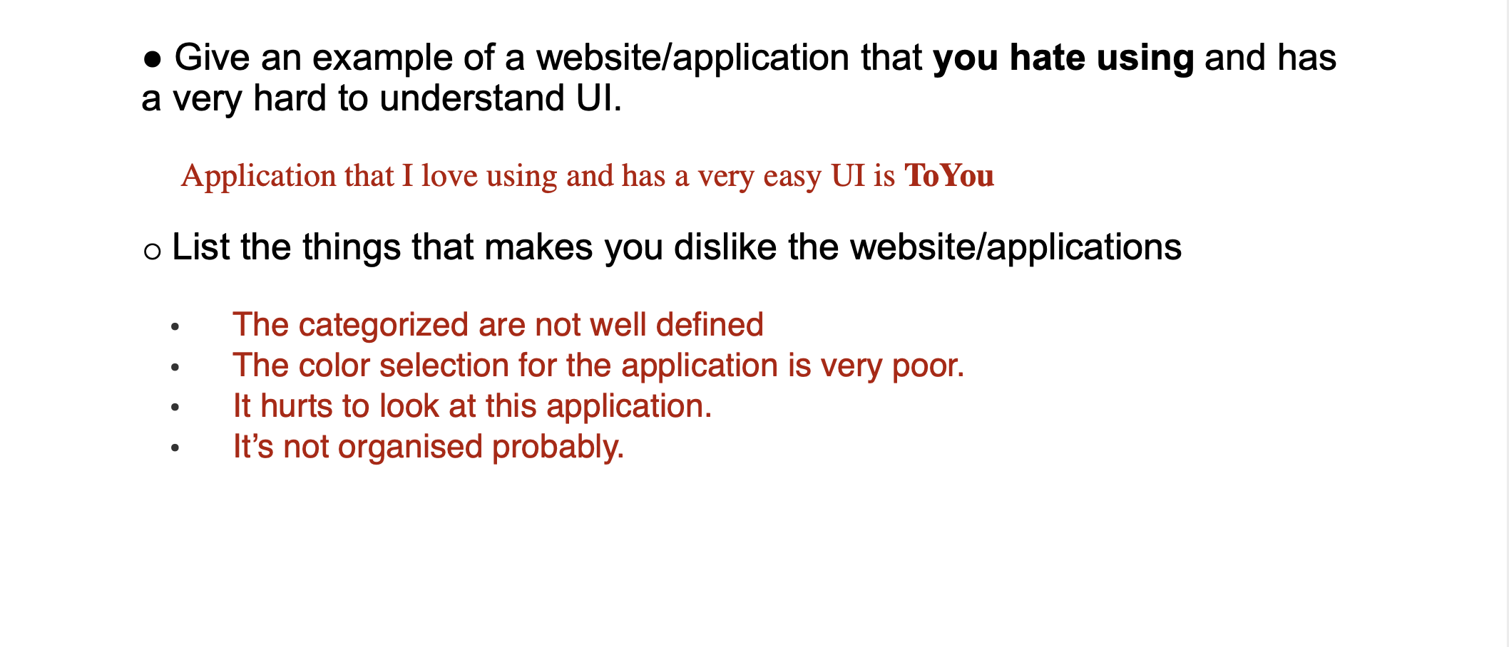 Solved β’ Give an example of a website/application that you | Chegg.com