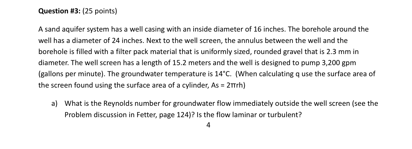 Solved A Sand Aquifer System Has A Well Casing With An Chegg
