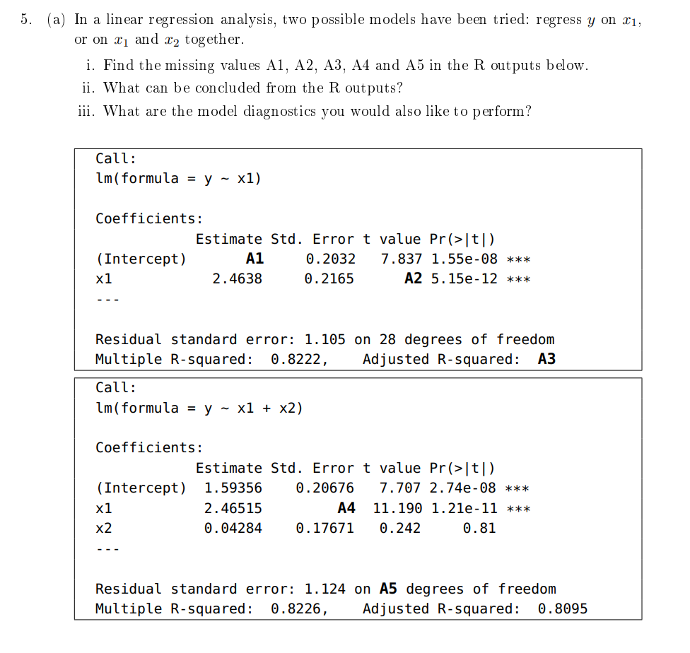 Solved (a) In a linear regression analysis, two possible | Chegg.com