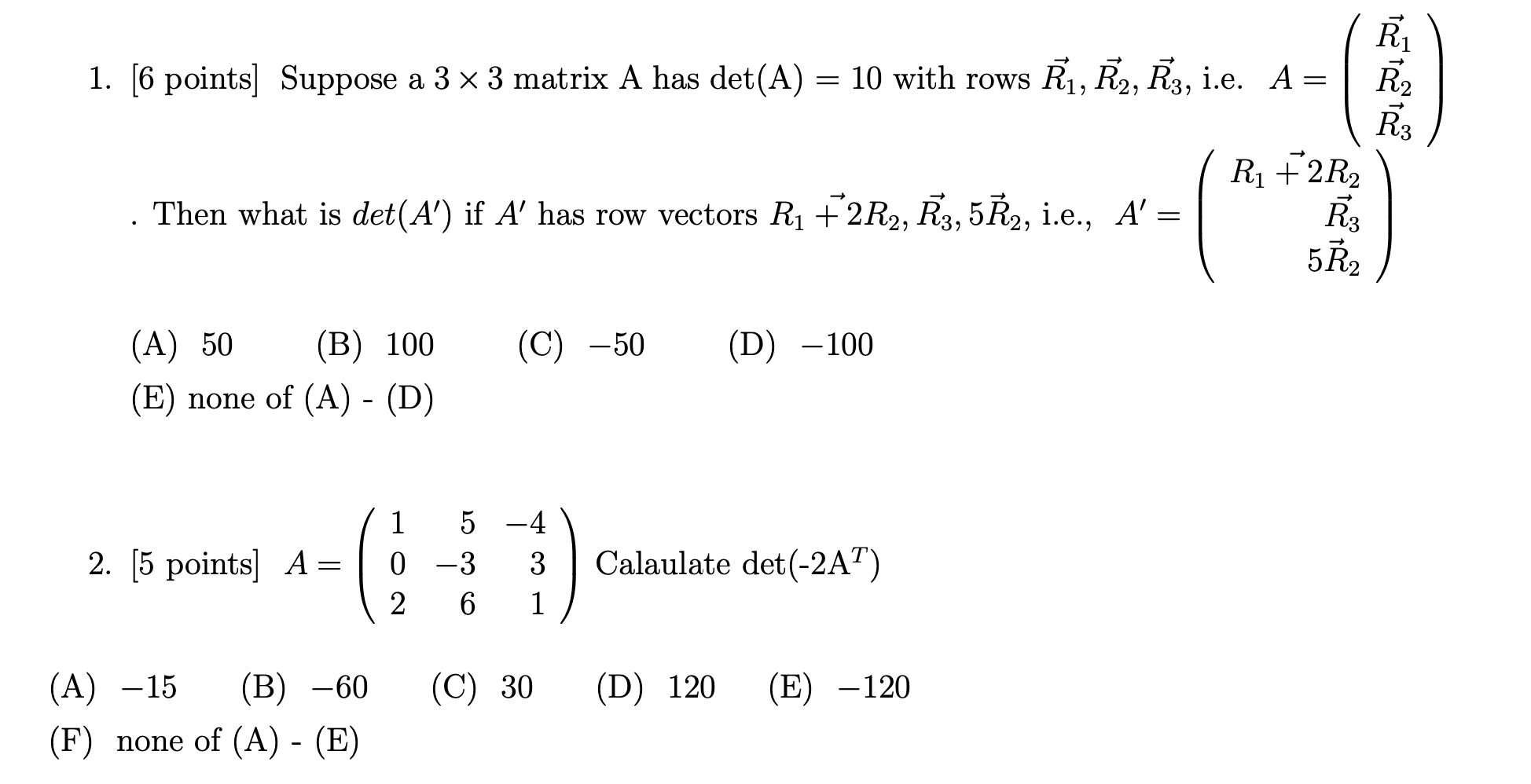 Solved 1 6 Points Suppose A 3 X 3 Matrix A Has Det A Chegg Com