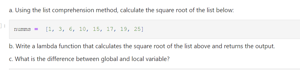 Solved USING PYTHON a. Using the list comprehension | Chegg.com