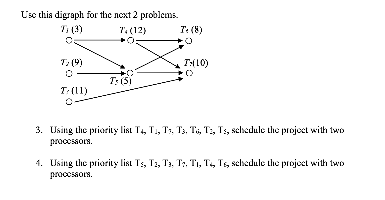 Solved Use this digraph for the next 2 problems. T (3) T4 | Chegg.com