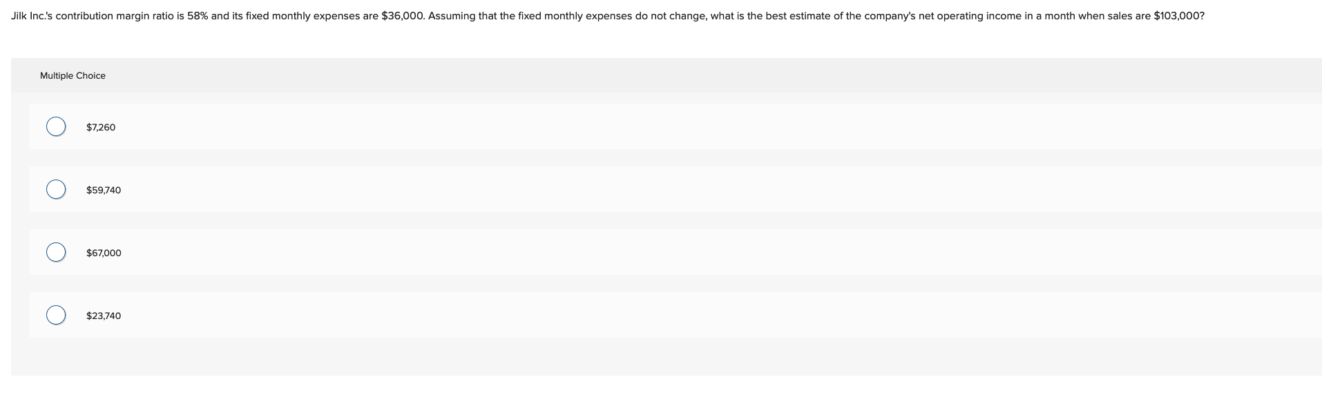 Solved Jilk Inc.'s contribution margin ratio is 58% and its | Chegg.com