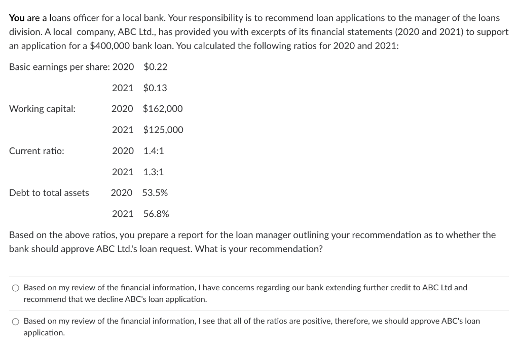 Solved You Are A Loans Officer For A Local Bank Your Chegg Com   PhpyCAuK6