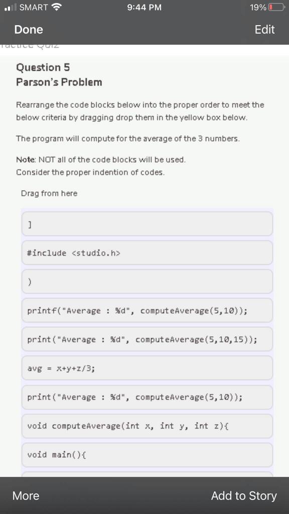 Solved SMART 9:44 PM 19% Done Edit Question 5 Parson's | Chegg.com