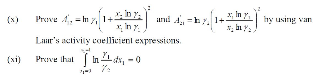 The activity coefficient for component 1 in a binary | Chegg.com