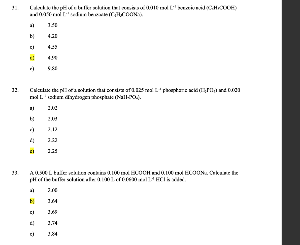 Solved 31. Calculate the pH of a buffer solution that | Chegg.com