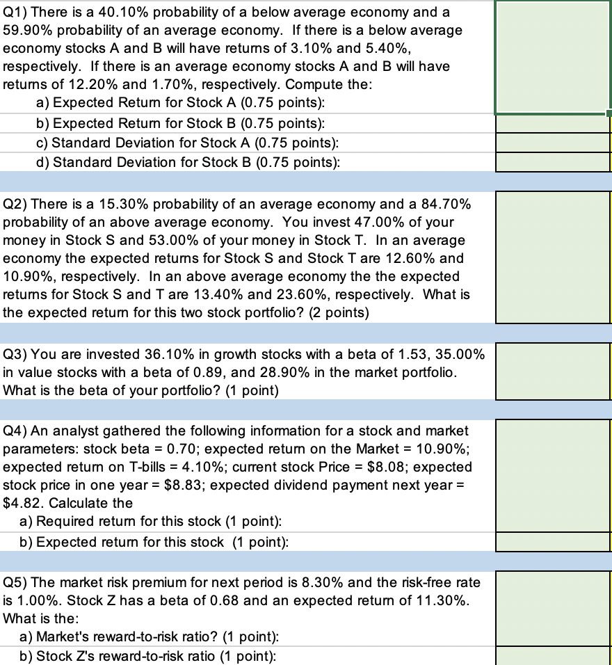 Solved Q1) There Is A 40.10% Probability Of A Below Average | Chegg.com