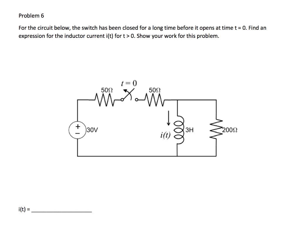 Solved Problem 6 For the circuit below, the switch has been | Chegg.com