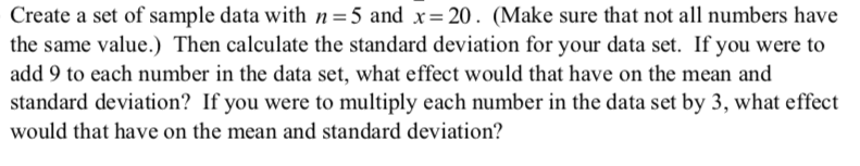 Solved Create a set of sample data with n=5 and x=20. (Make | Chegg.com