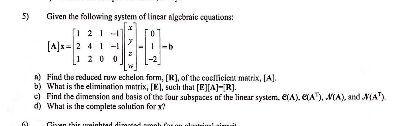 Solved 5) Given the following system of linear algebraic | Chegg.com