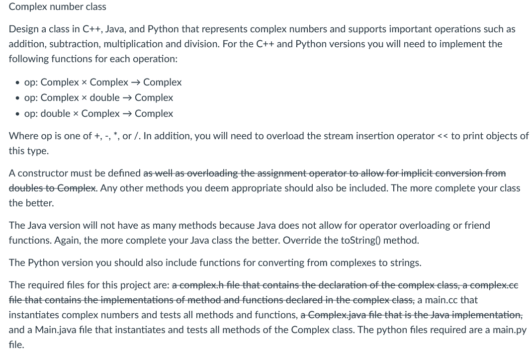 Solved Complex number class Design a class in C++, Java, and | Chegg.com
