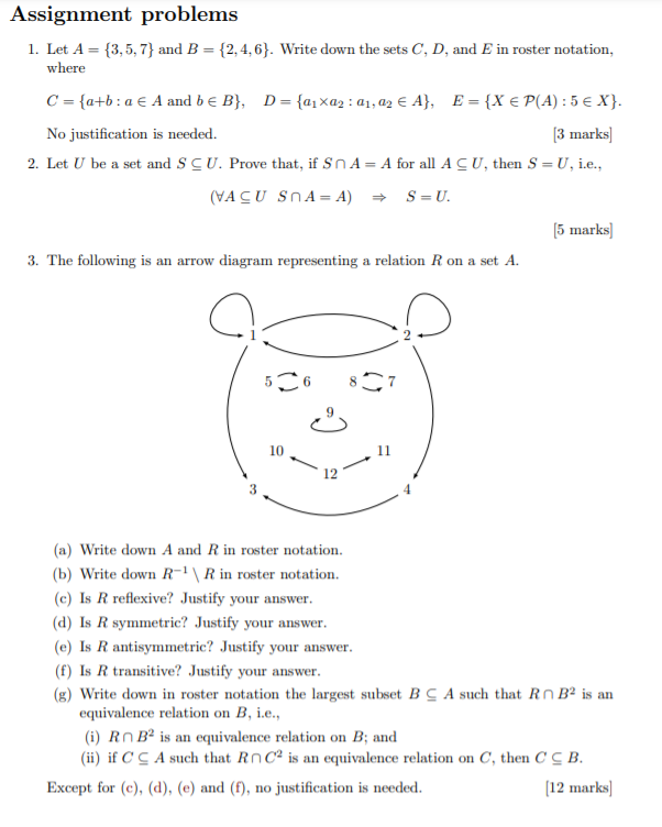 Solved Assignment problems 1. Let A = {3,5,7} and B = | Chegg.com