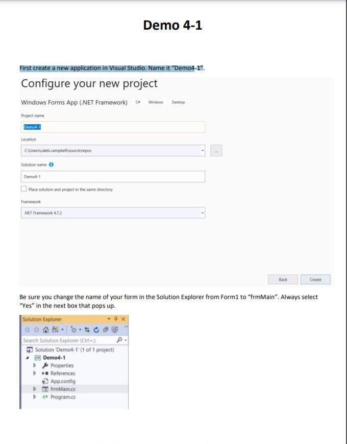 Solved Demo 4-1 First create a new application in Visual | Chegg.com
