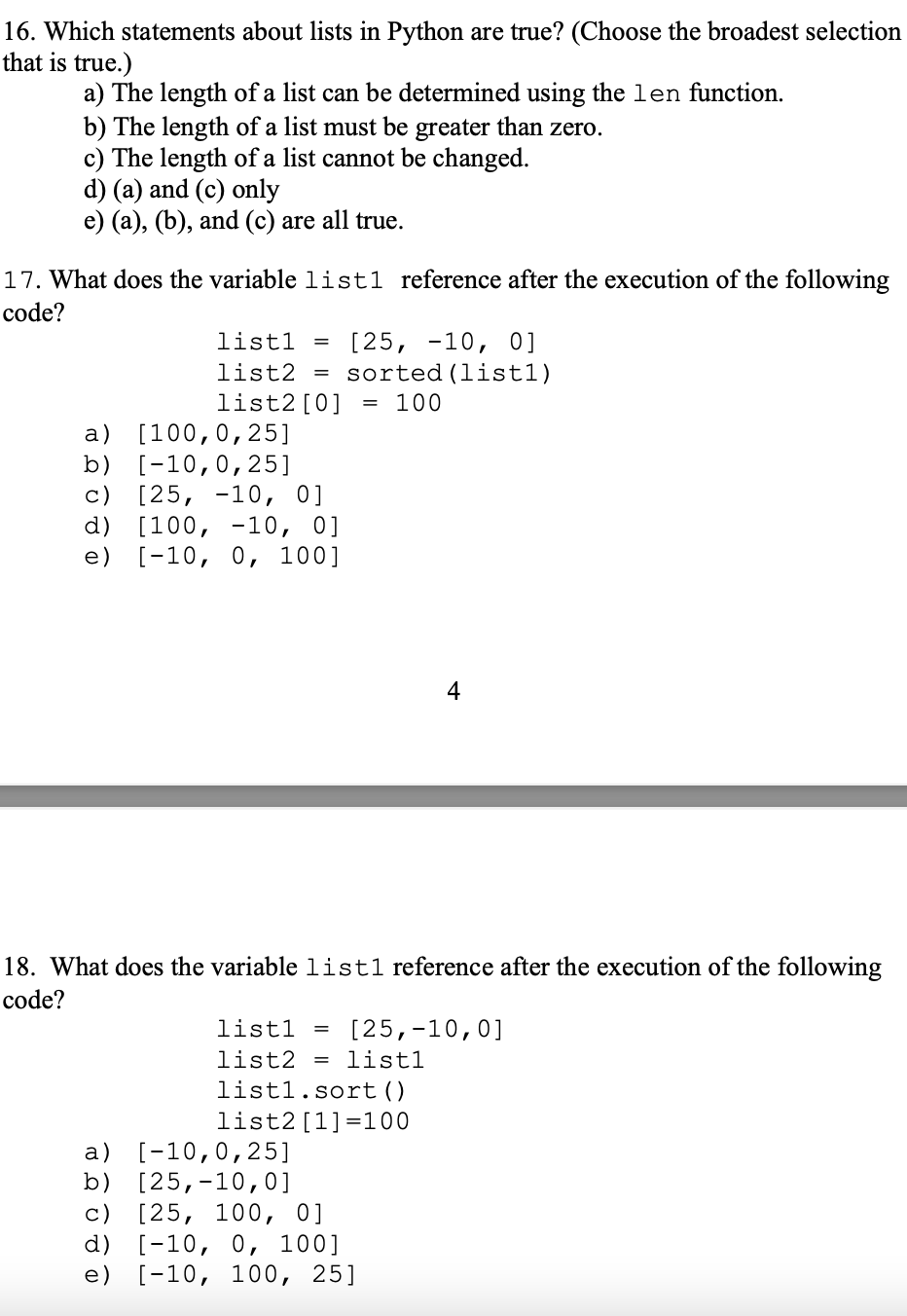 Solved 16. Which statements about lists in Python are true? | Chegg.com