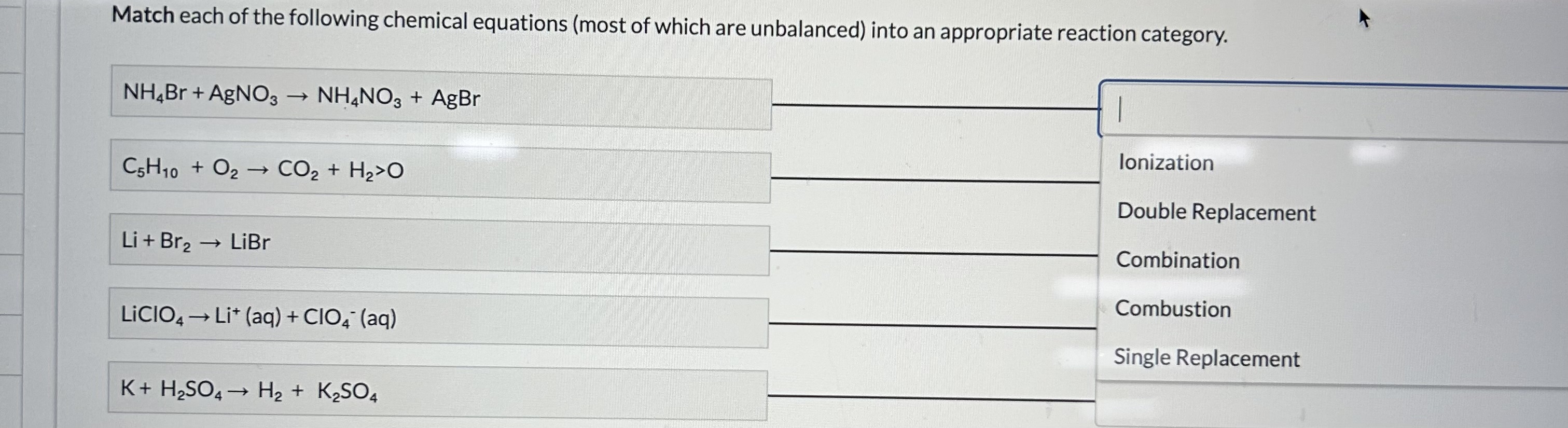Solved Match each of the following chemical equations (most | Chegg.com
