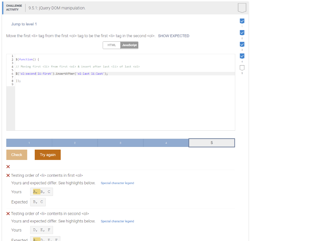Solved CHALLENGE ACTIVITY 9.5.1: JQuery DOM Manipulation. | Chegg.com