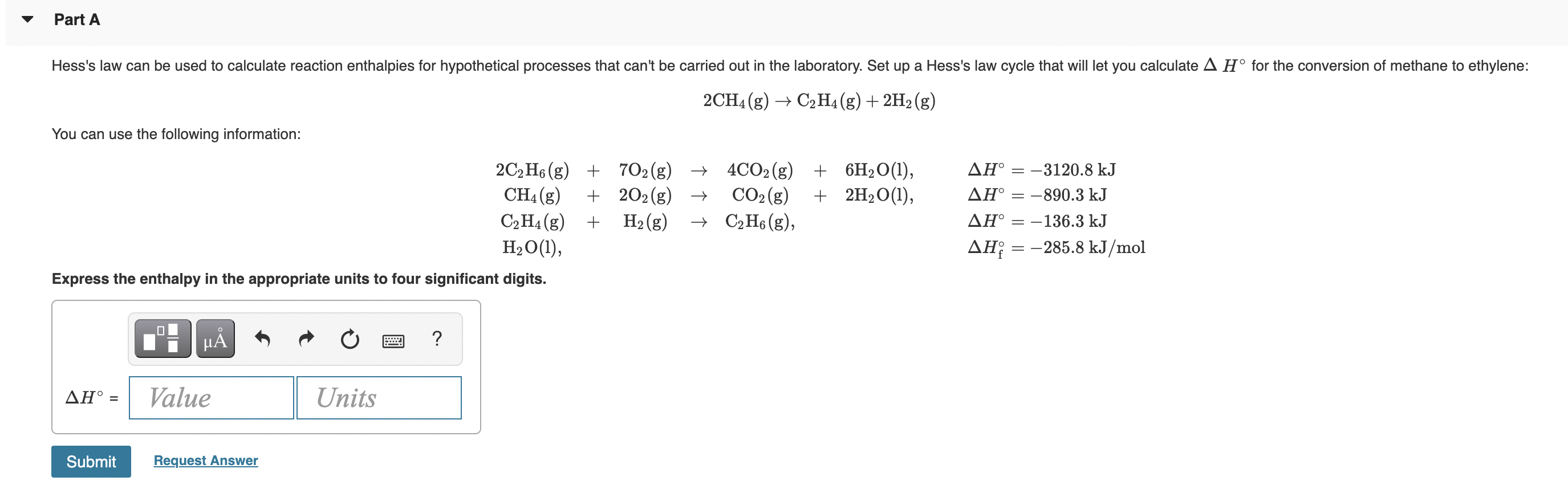 Solved Part A Hess s law can be used to calculate reaction Chegg