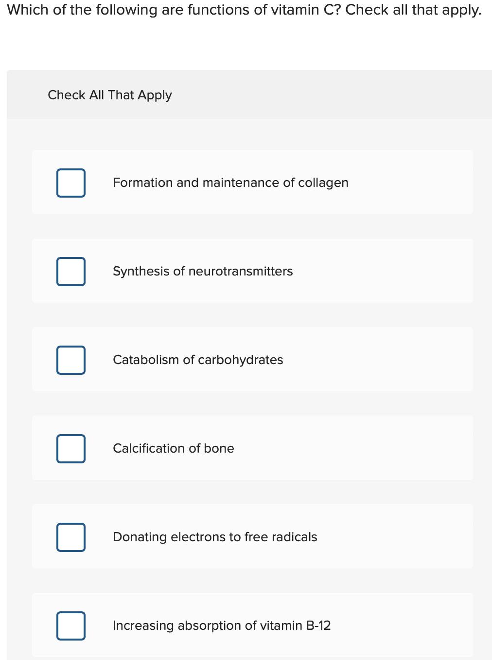 Solved Which of the following are functions of vitamin C?