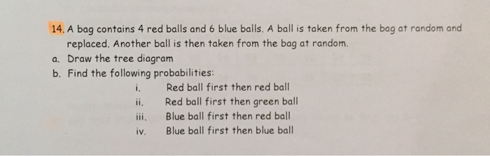 Solved 14. A bag contains 4 red balls and 6 blue balls. A | Chegg.com