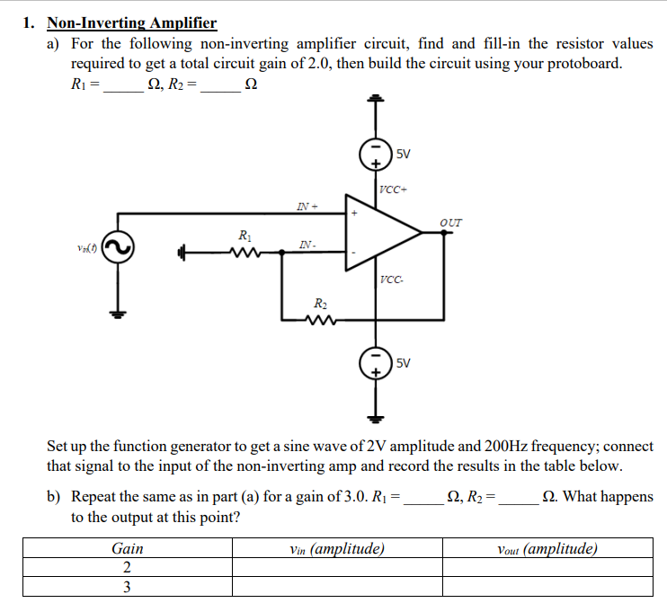 Solved Non-Inverting Amplifier A) For The Following | Chegg.com