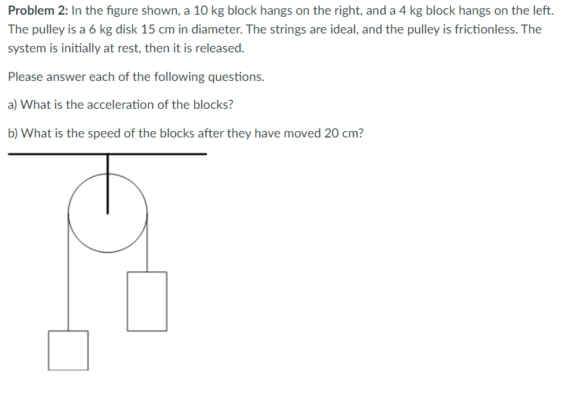 Solved Problem 2: In the figure shown, a 10 kg block hangs | Chegg.com