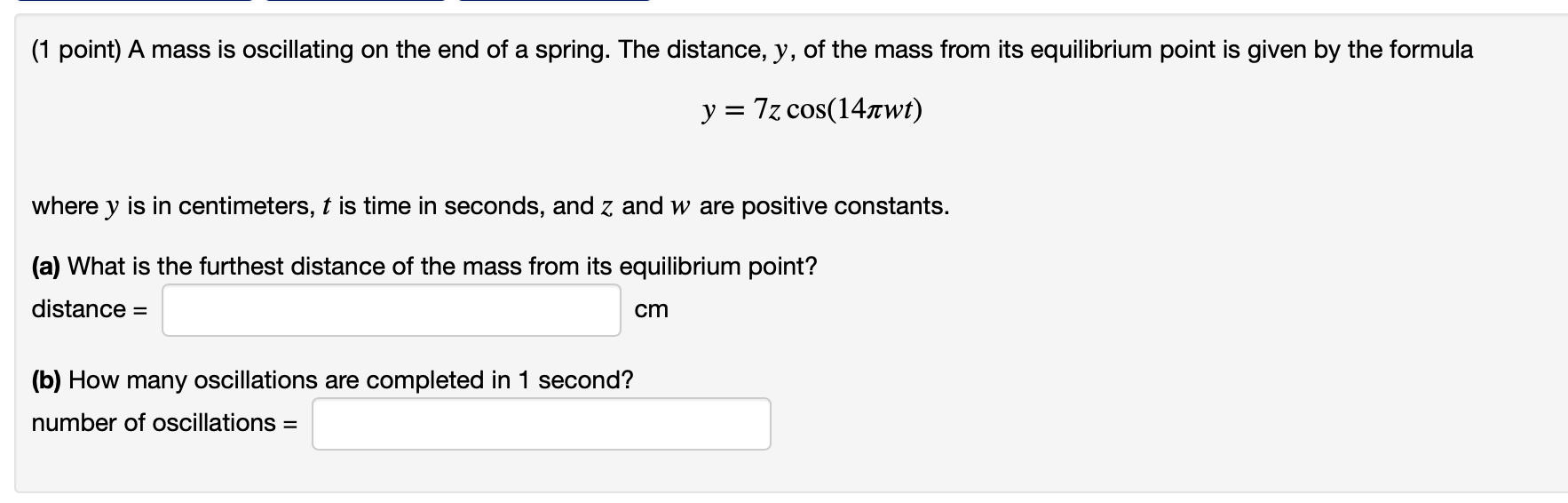 Solved (1 point) A mass is oscillating on the end of a | Chegg.com