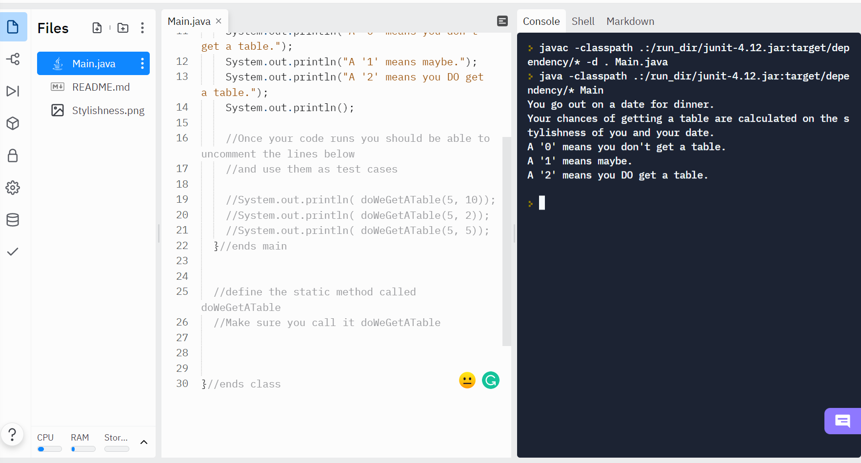 Solved E Main.java Console Shell Files Markdown 片 TE 1 v/*