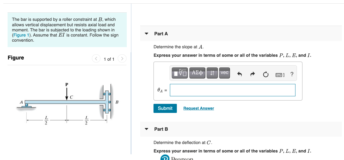 Solved The bar is supported by a roller constraint at B, | Chegg.com