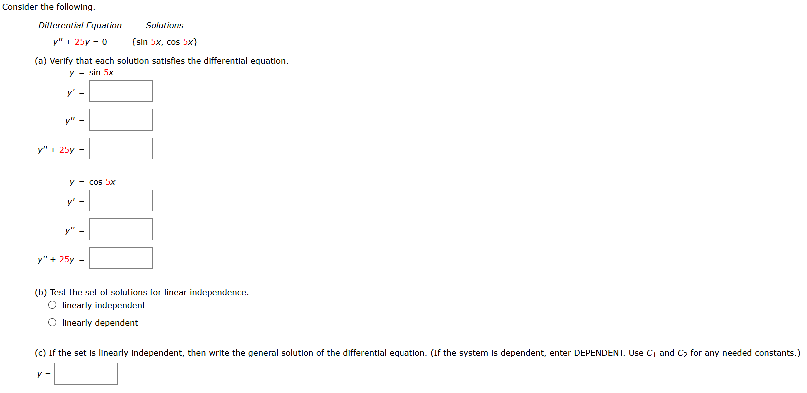 Solved Consider the following. Differential Equation | Chegg.com