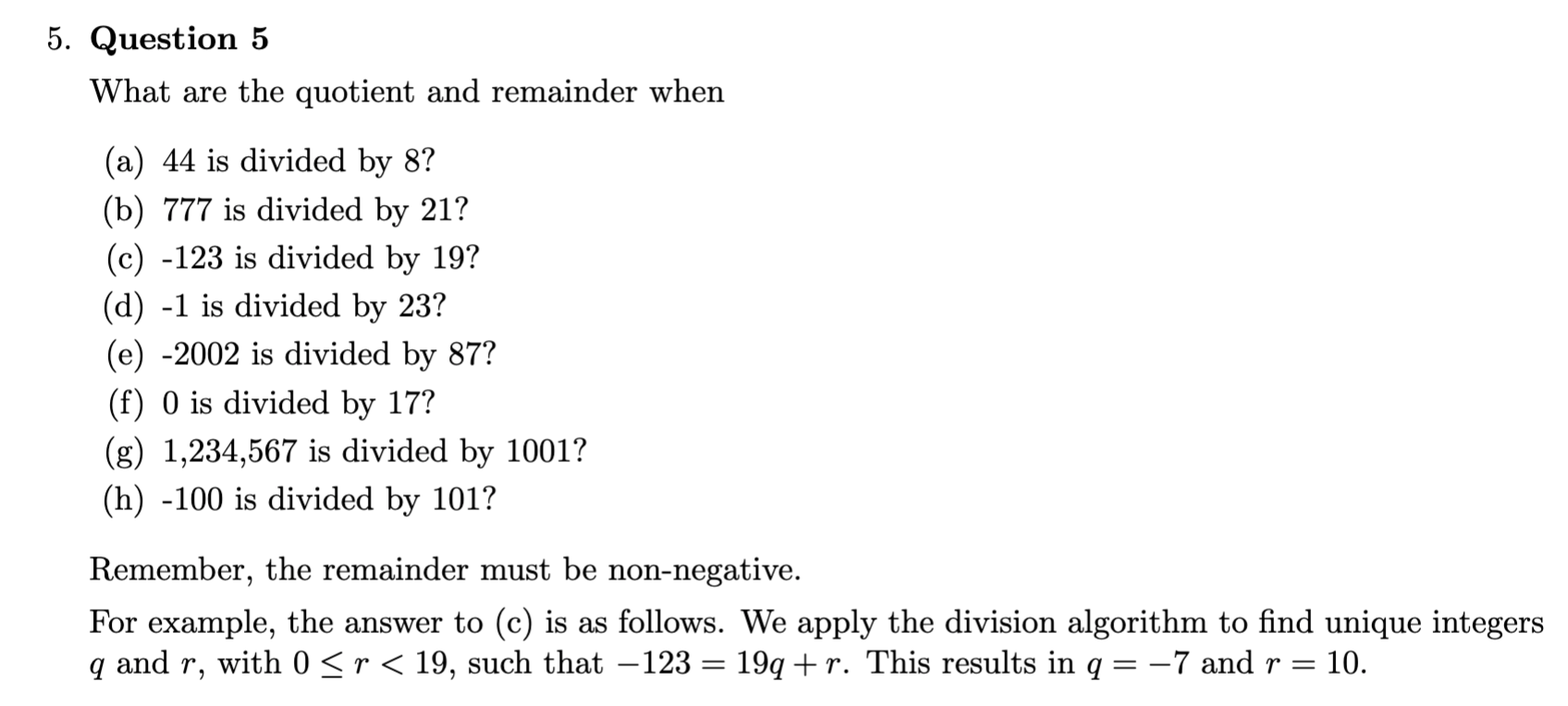 Solved 5. Question 5 What are the quotient and remainder | Chegg.com