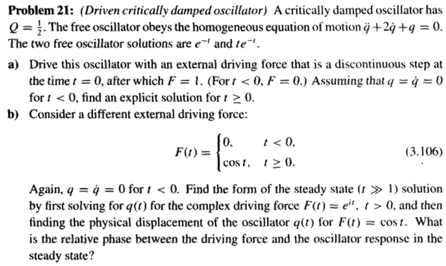Problem 21 (Driven critically damped oscillator) A