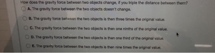 the force of gravity between two objects depends on their