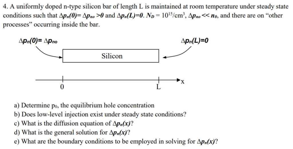 Solved 4. A uniformly doped n-type silicon bar of length L | Chegg.com