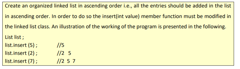 Solved Create an organized linked list in ascending order | Chegg.com