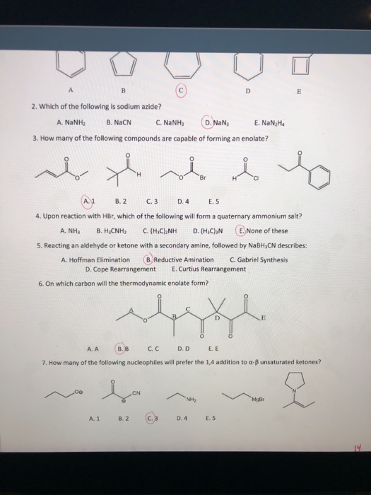 Solved 2 Which Of The Following Is Sodium Azide A Nanh Chegg Com