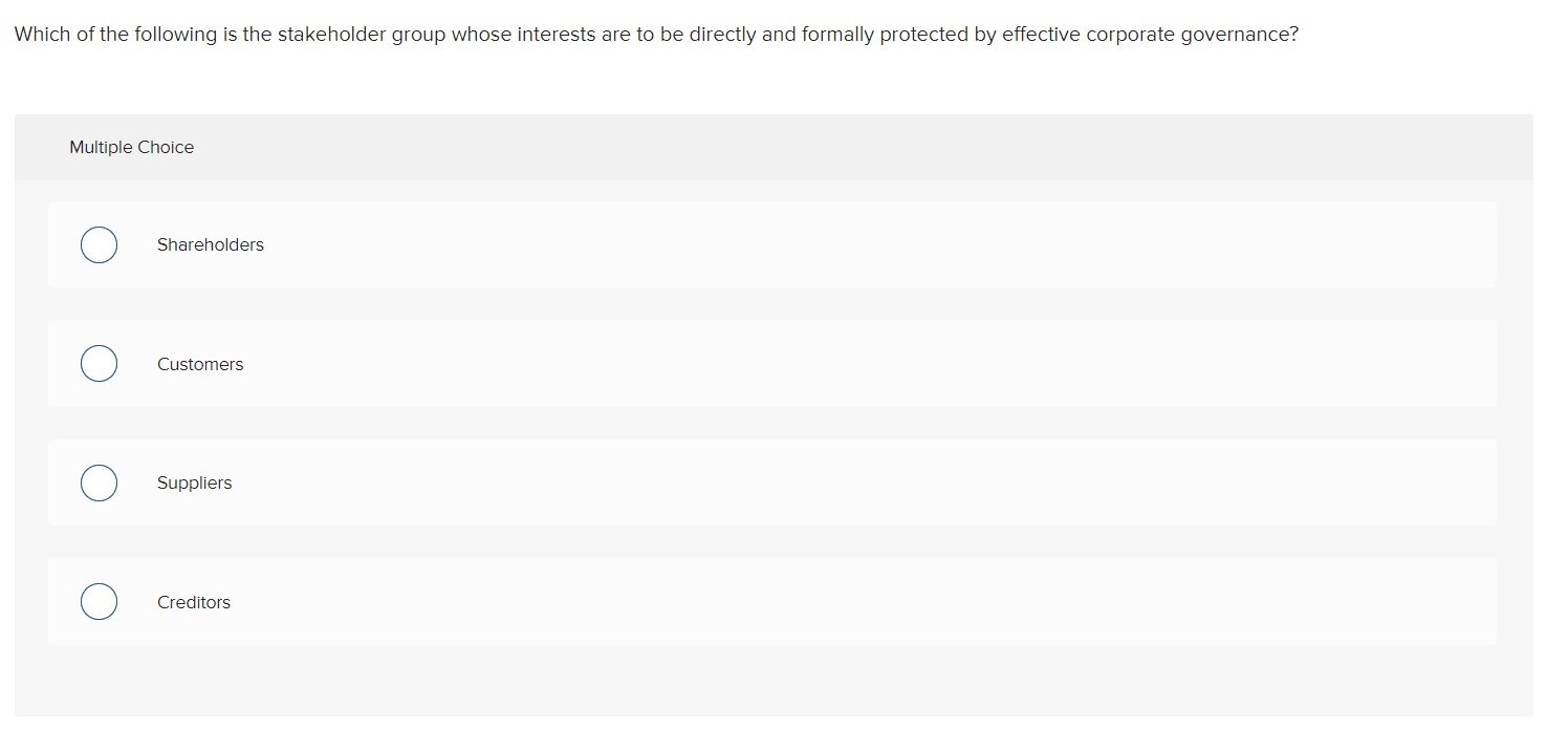 Solved Which of the following is the stakeholder group whose | Chegg.com