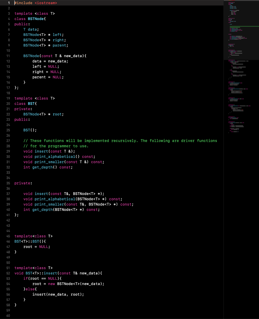In previous lab, we wrote a C++ code to perform BST | Chegg.com