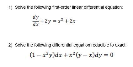 Solved 1) Solve the following first-order linear | Chegg.com