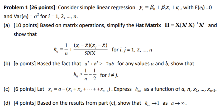 Problem 1 (26 points]: Consider simple linear | Chegg.com
