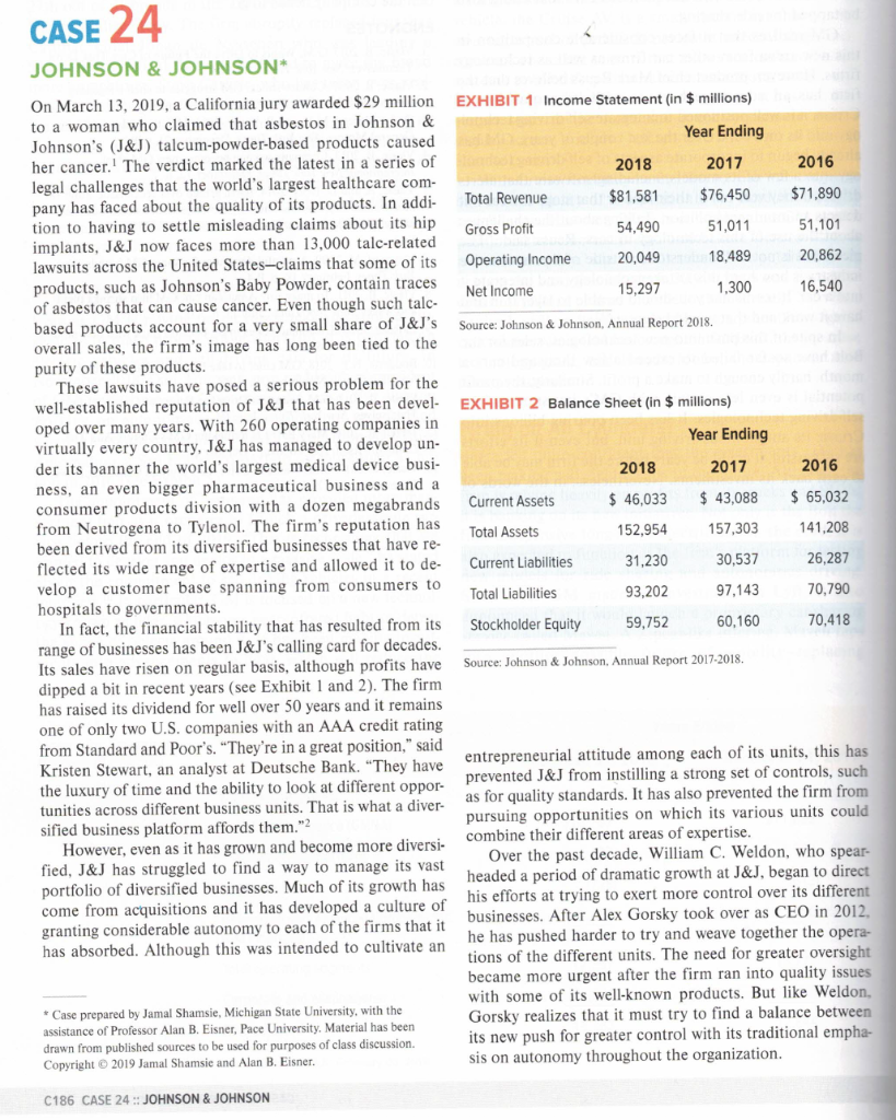 CASE 24 JOHNSON & JOHNSON* EXHIBIT 1 Income Statement | Chegg.com