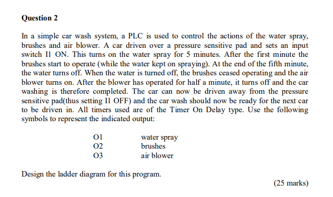 Solved In a simple car wash system, a PLC is used to control | Chegg.com