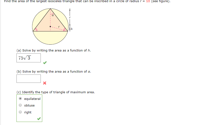 Solved Find The Area Of The Largest Isosceles Triangle That 0238