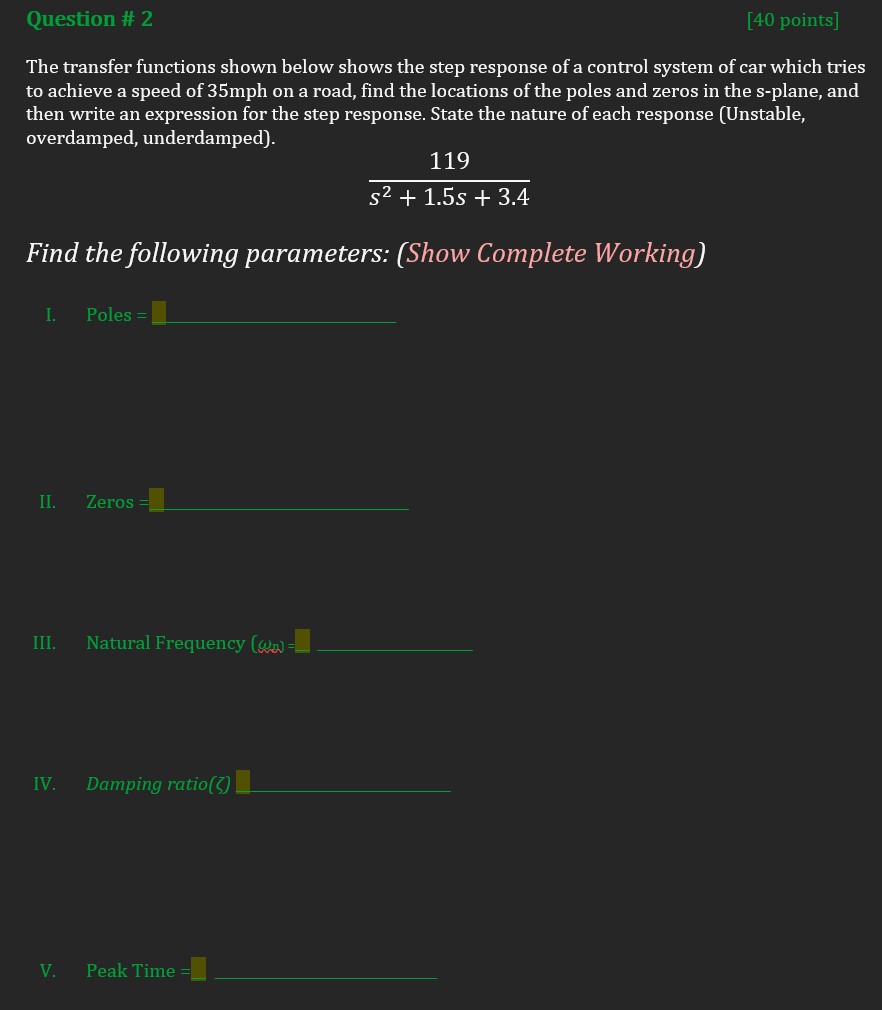 Solved The transfer functions shown below shows the step | Chegg.com