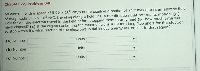 Solved Chapter 22, Problem 040 An electron with a speed of | Chegg.com