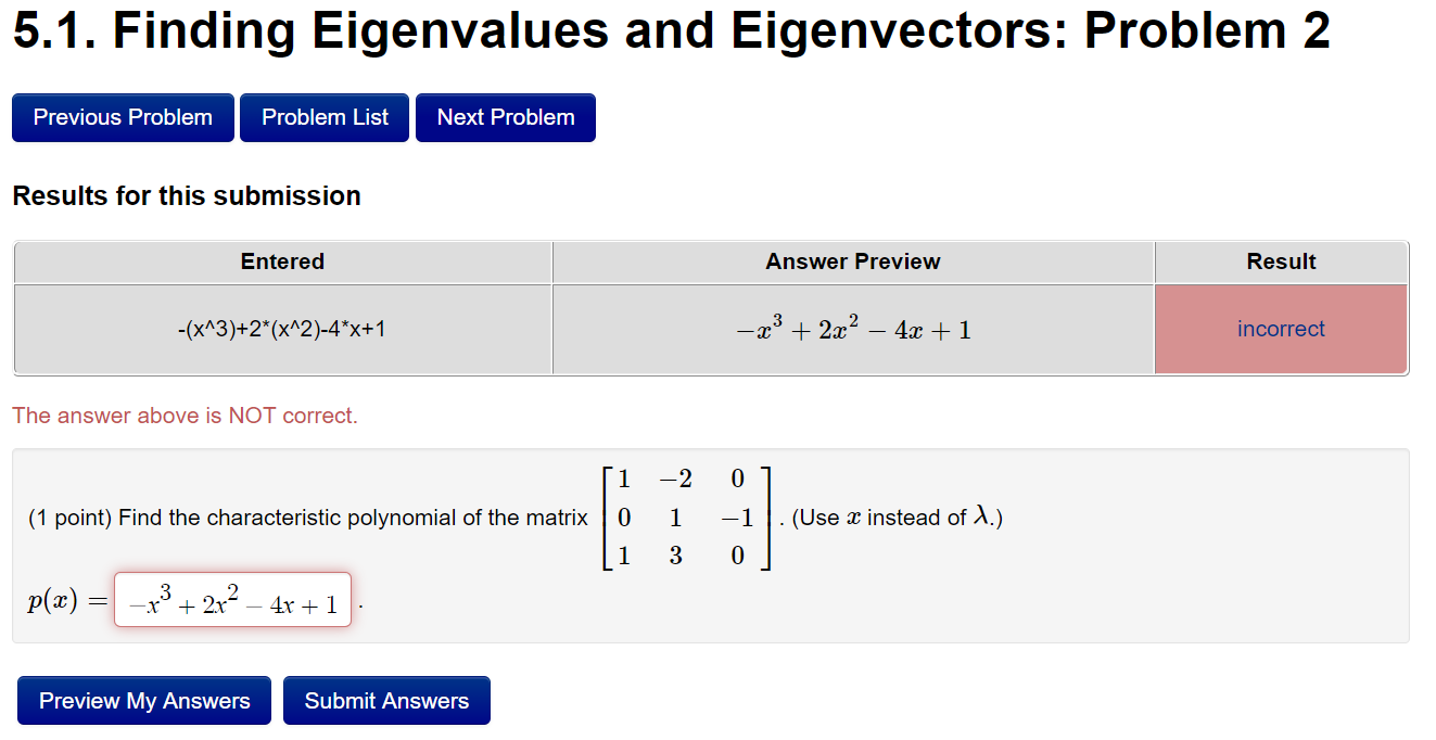 Solved 5 1 Finding Eigenvalues And Eigenvectors Problem 2 Chegg