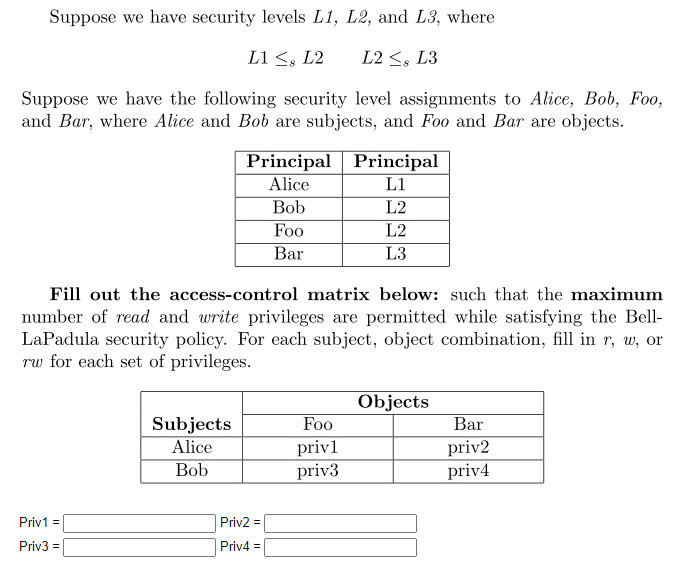 Suppose we have security levels L1, L2, and L3, where | Chegg.com
