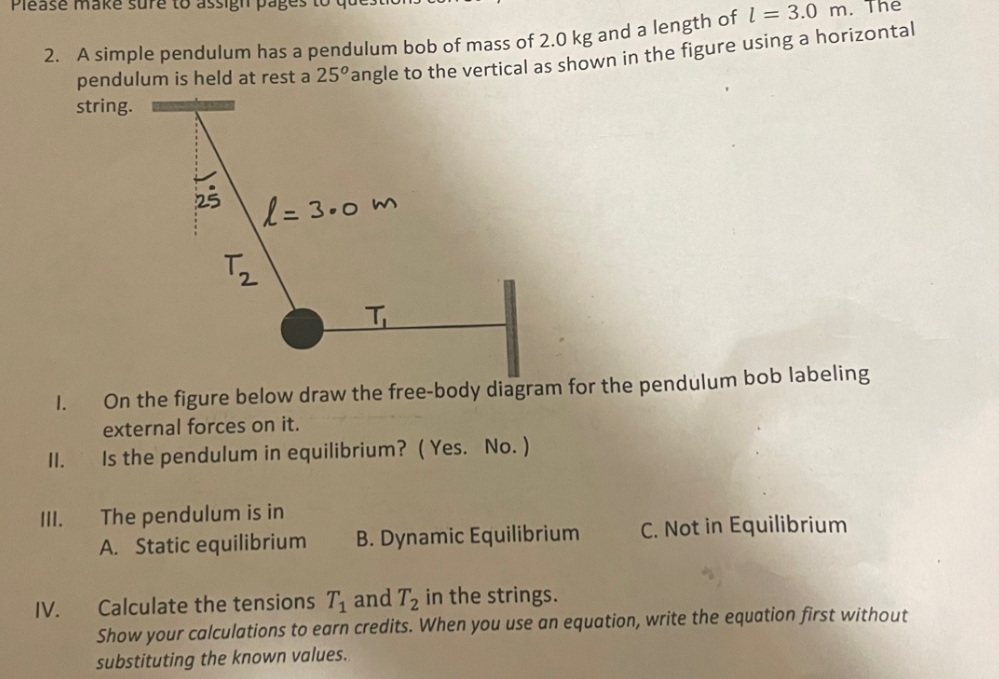 Solved 2. A Simple Pendulum Has A Pendulum Bob Of Mass Of | Chegg.com