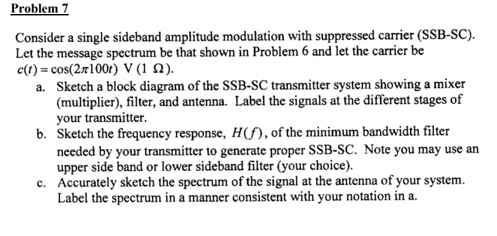 Solved Problem 7 Consider a single sideband amplitude | Chegg.com