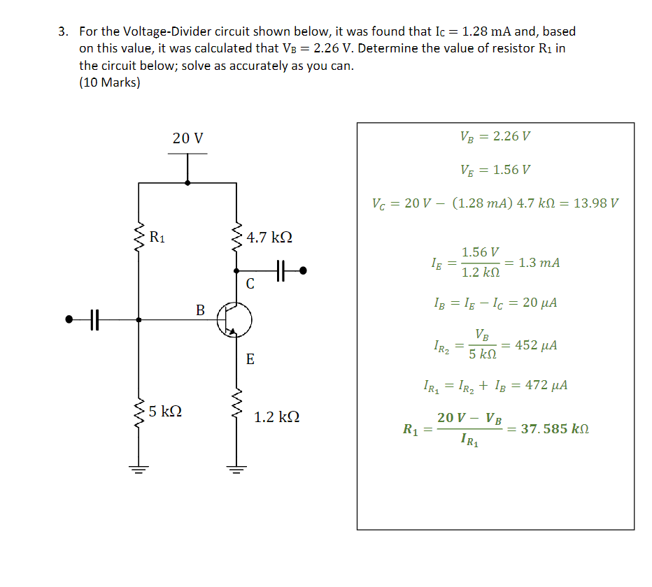 Solved For the Voltage-Divider circuit shown below, it was Circuit Diagram